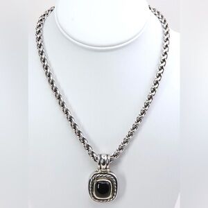 Vintage David Yurman Sterling Silver Onyx Necklace with 14K Yellow Gold Accents